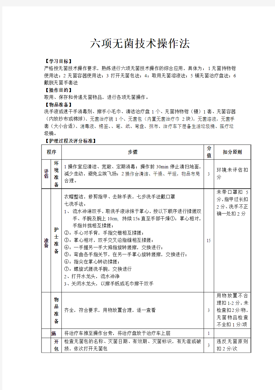 六项无菌技术操作法