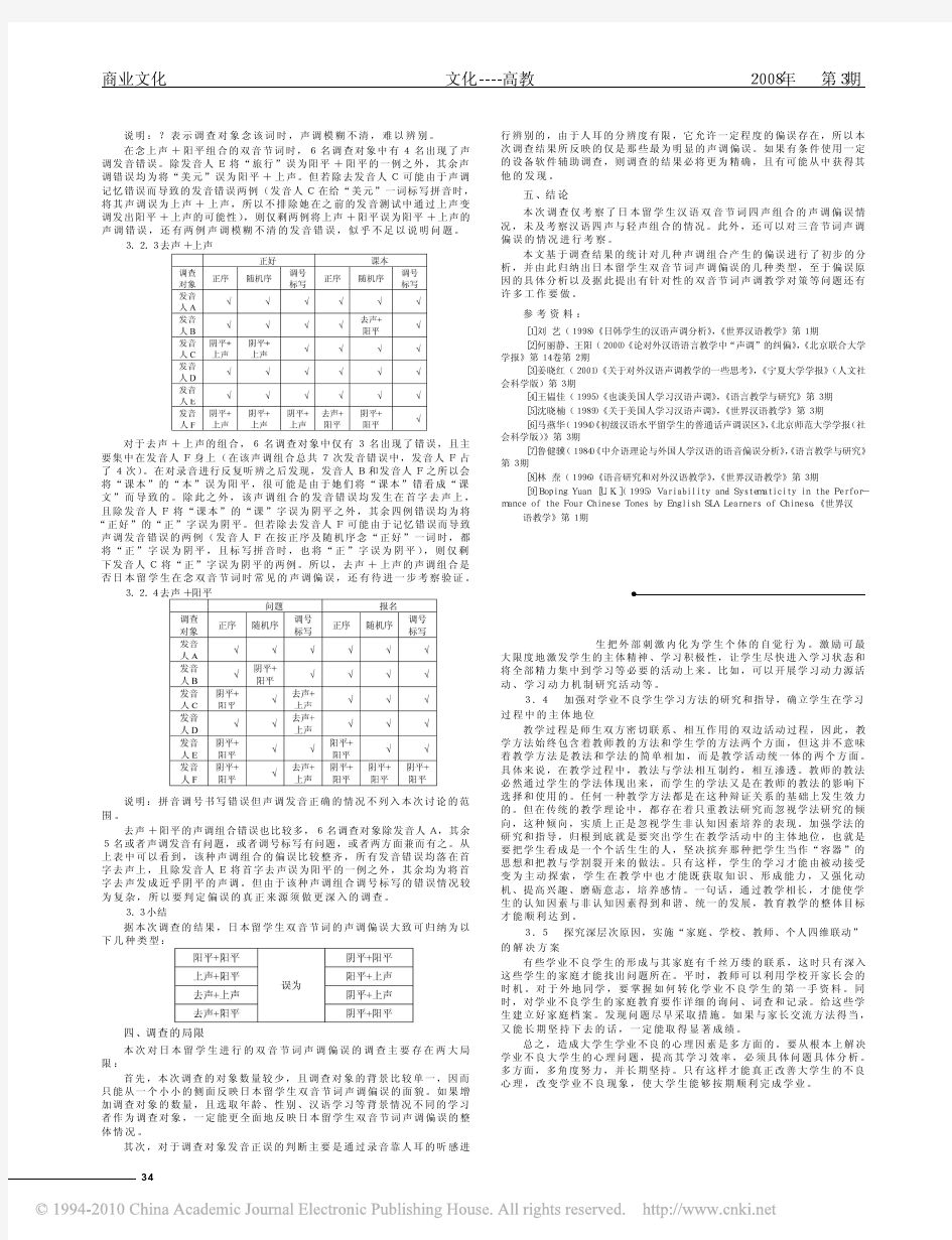 日本留学生汉语双音节词声调偏误调查报告