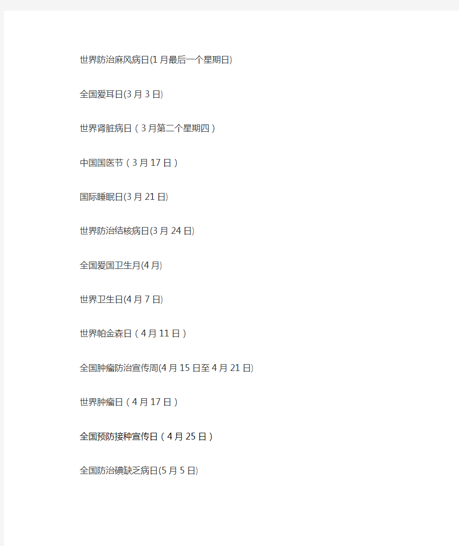 所有医学节日