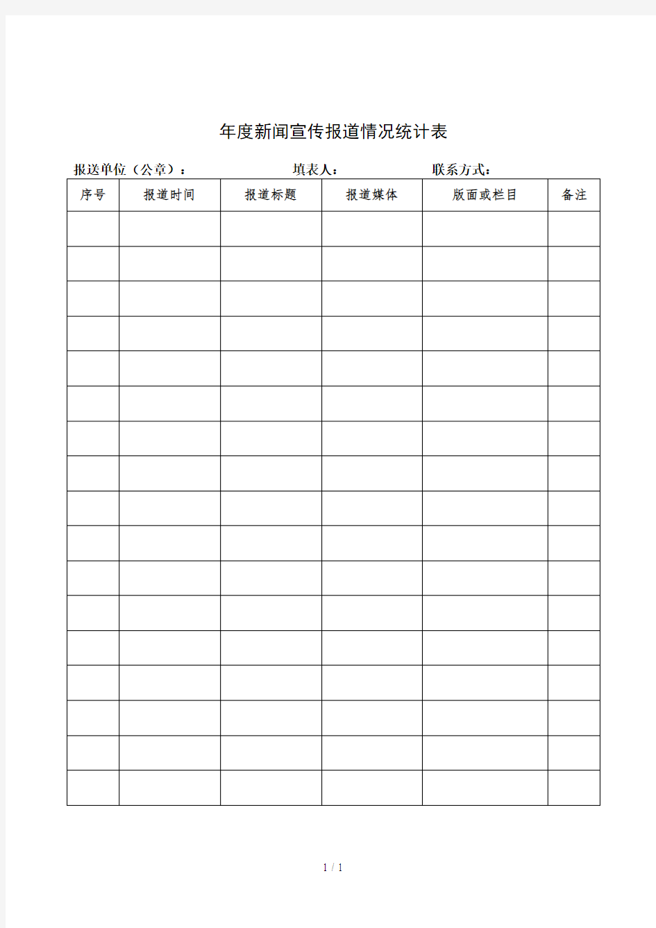 度新闻宣传报道情况统计表