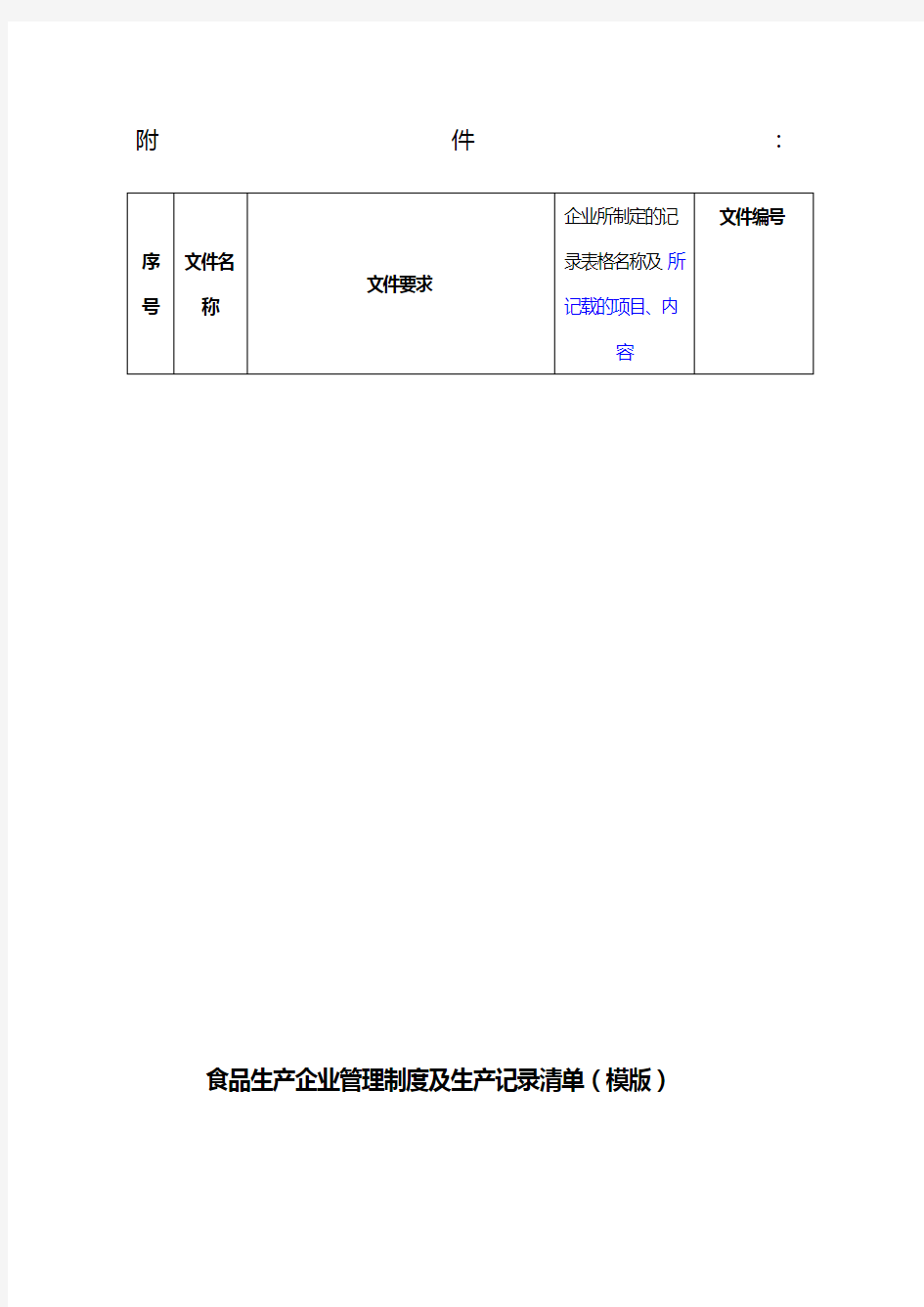 食品生产企业管理制度及生产记录清单模版