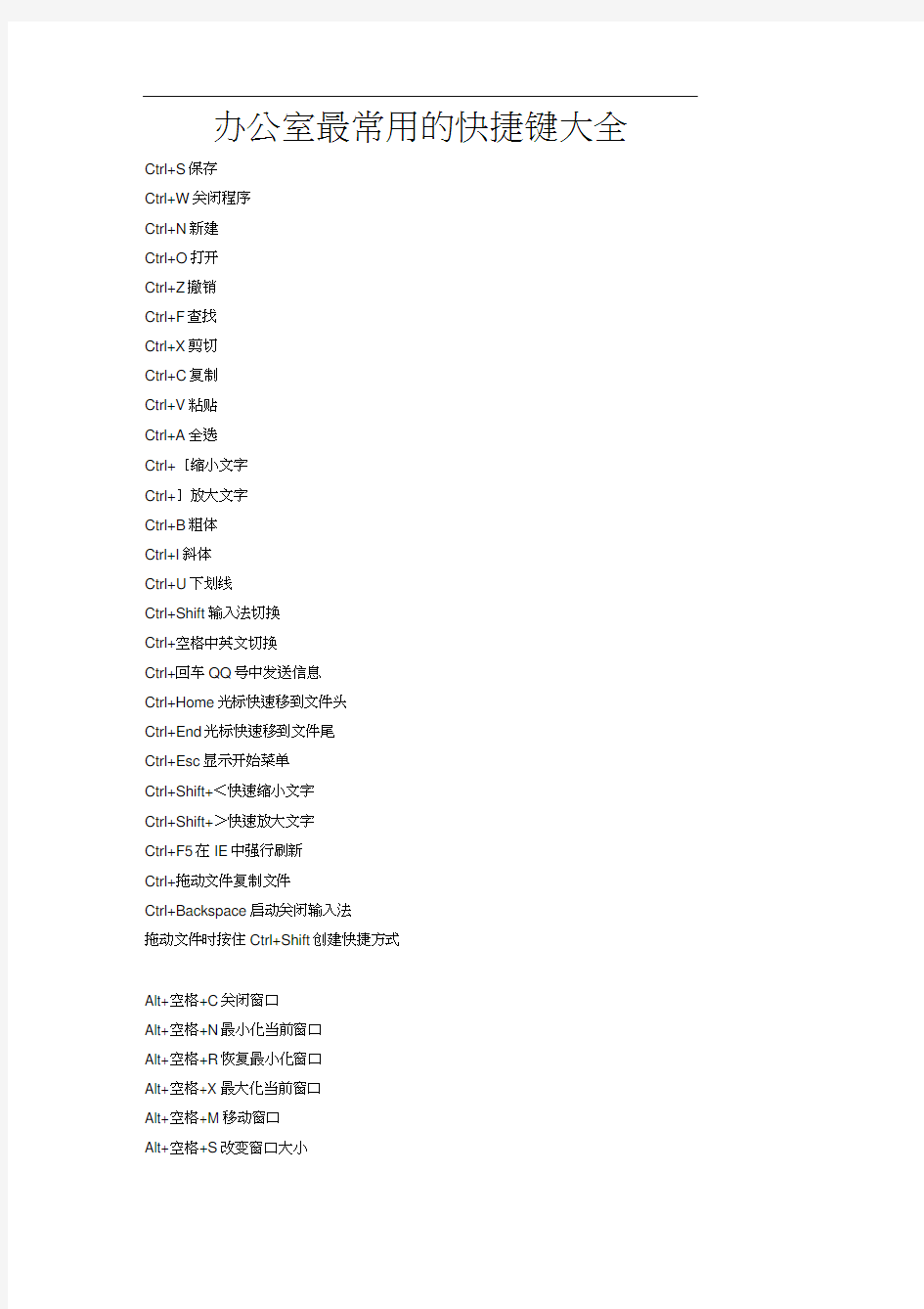 办公室最常用的快捷键大全