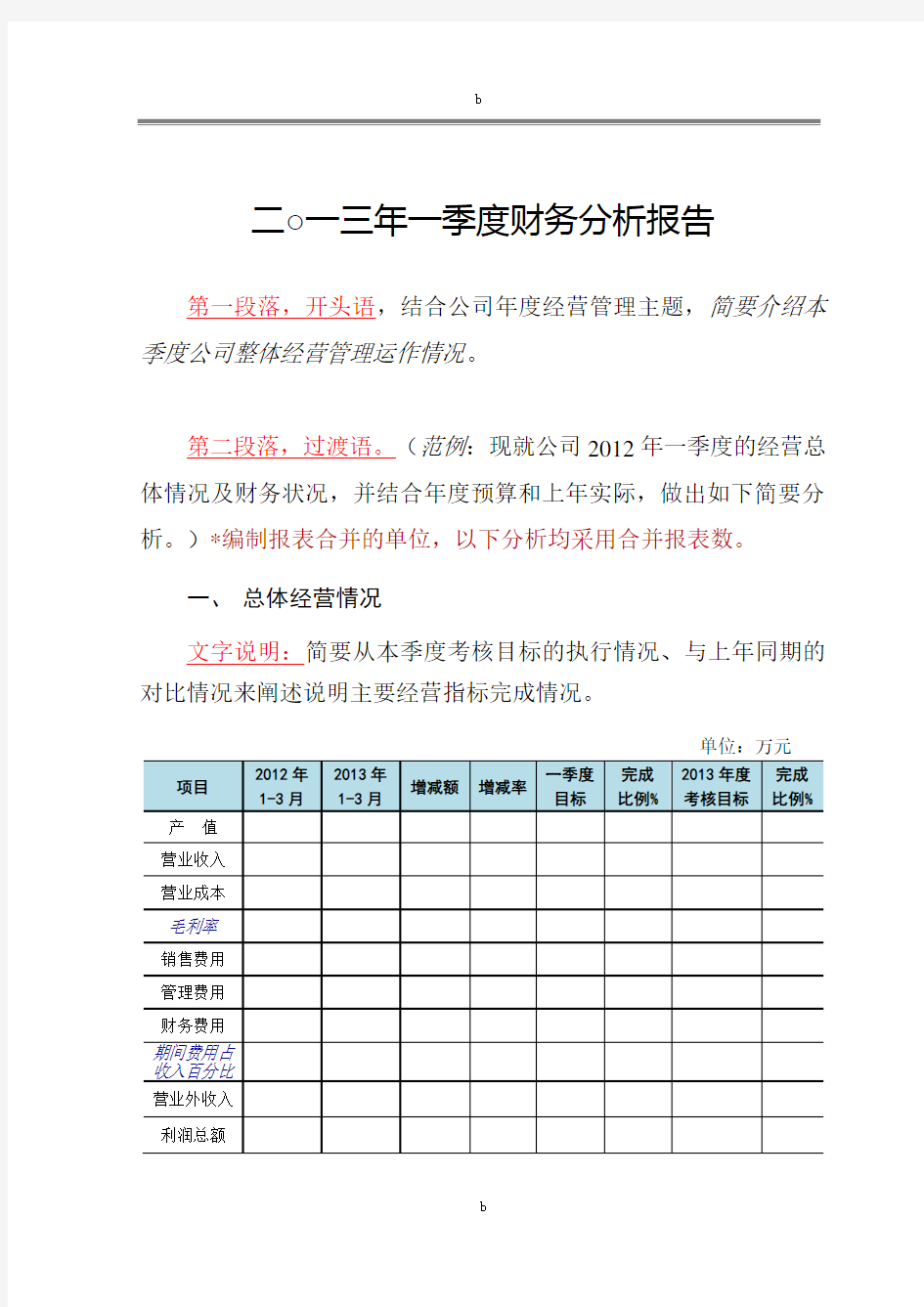 财务分析报告模板93335