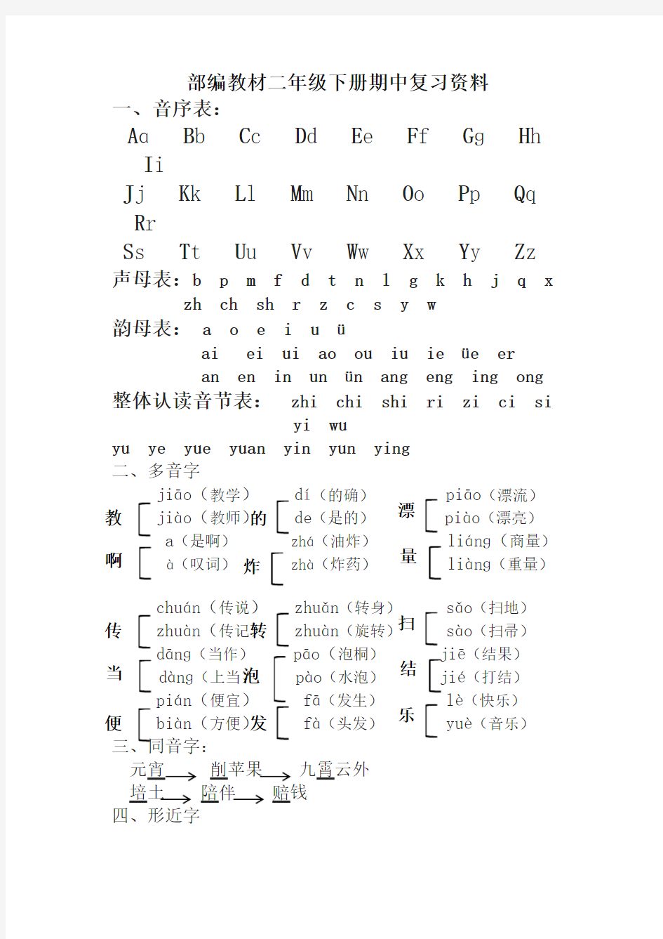 部编版二年级语文下册期中复习资料-2020年【精品】