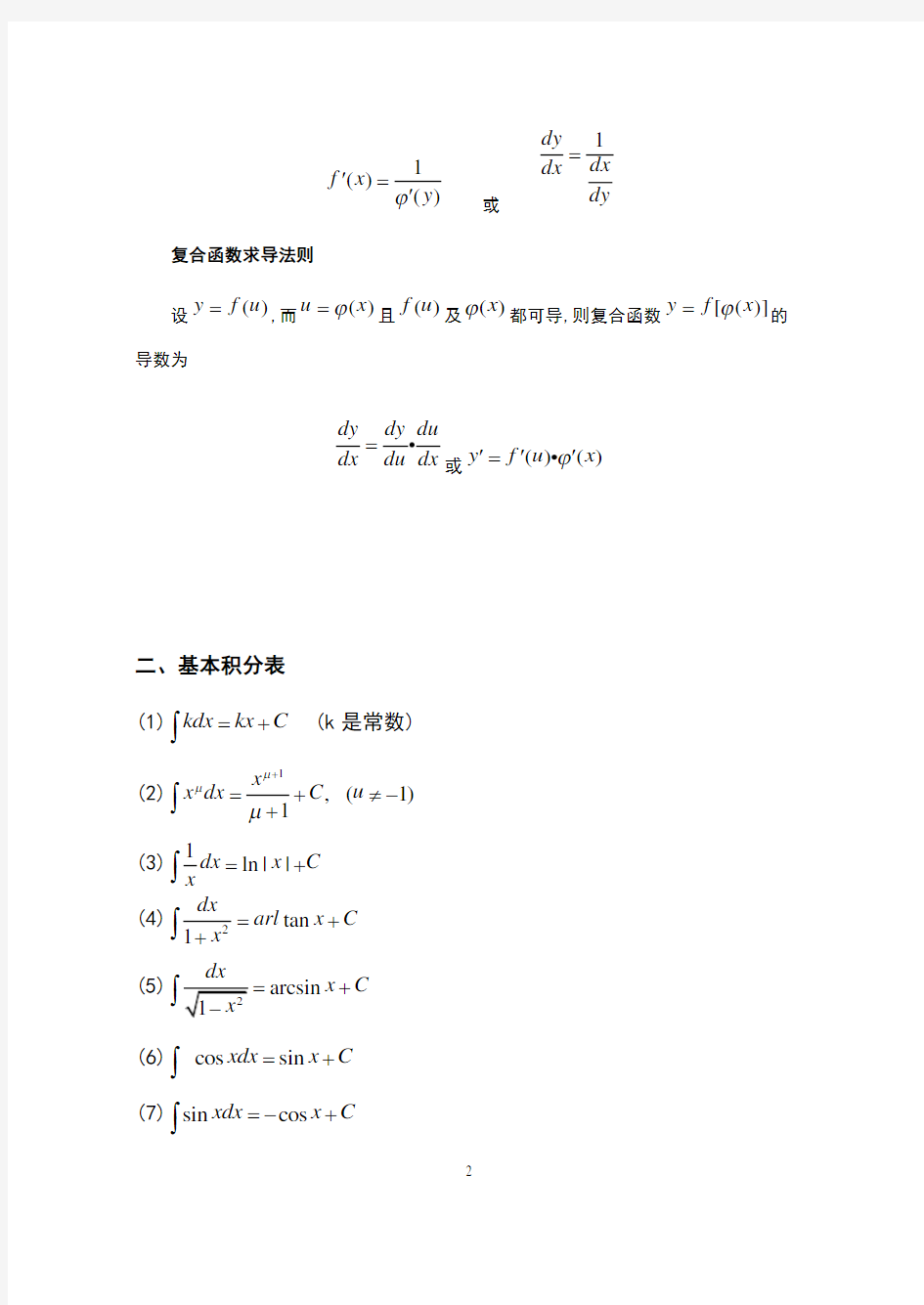 高中数学常用的求导和定积分公式归纳