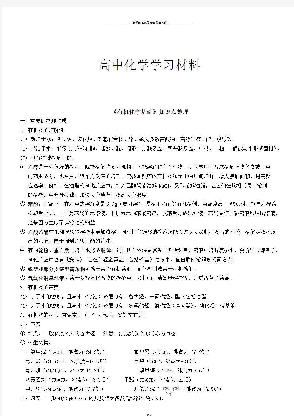 苏教版高中化学选修五《有机化学基础》知识点整理.doc