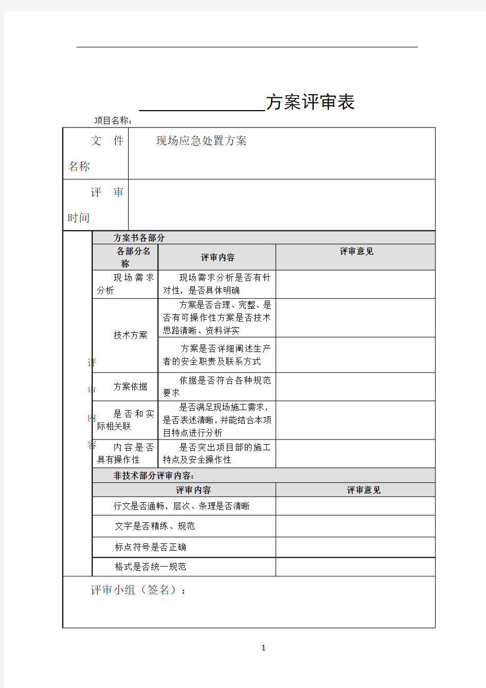 方案评审表