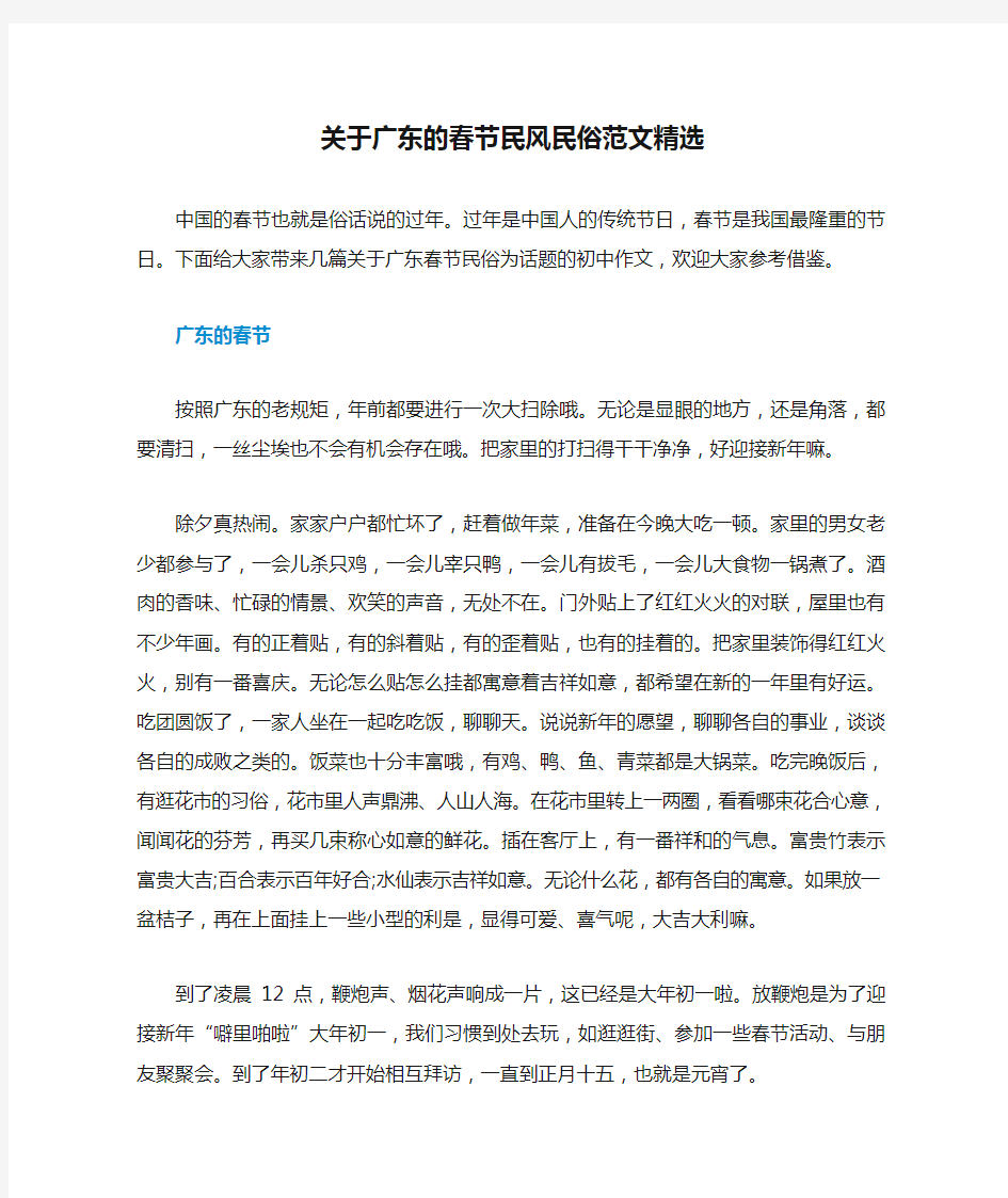 关于广东的春节民风民俗范文精选