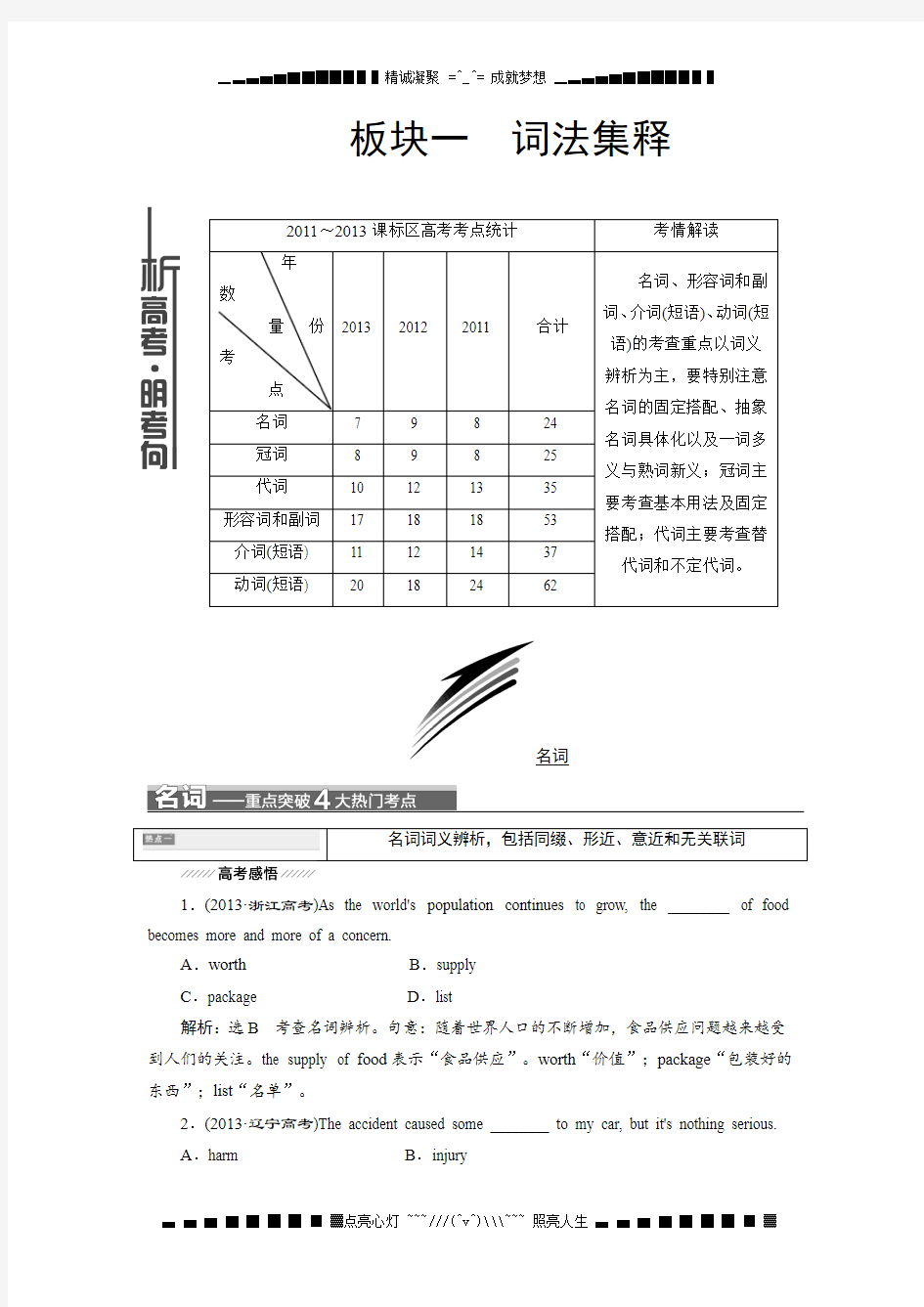 高考英语语法复习专题巧突破 第一部分 专项专讲：名词(含2013试题)[ 高考]