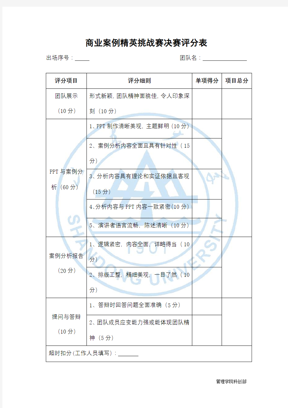 商业案例精英挑战赛决赛评分表【模板】