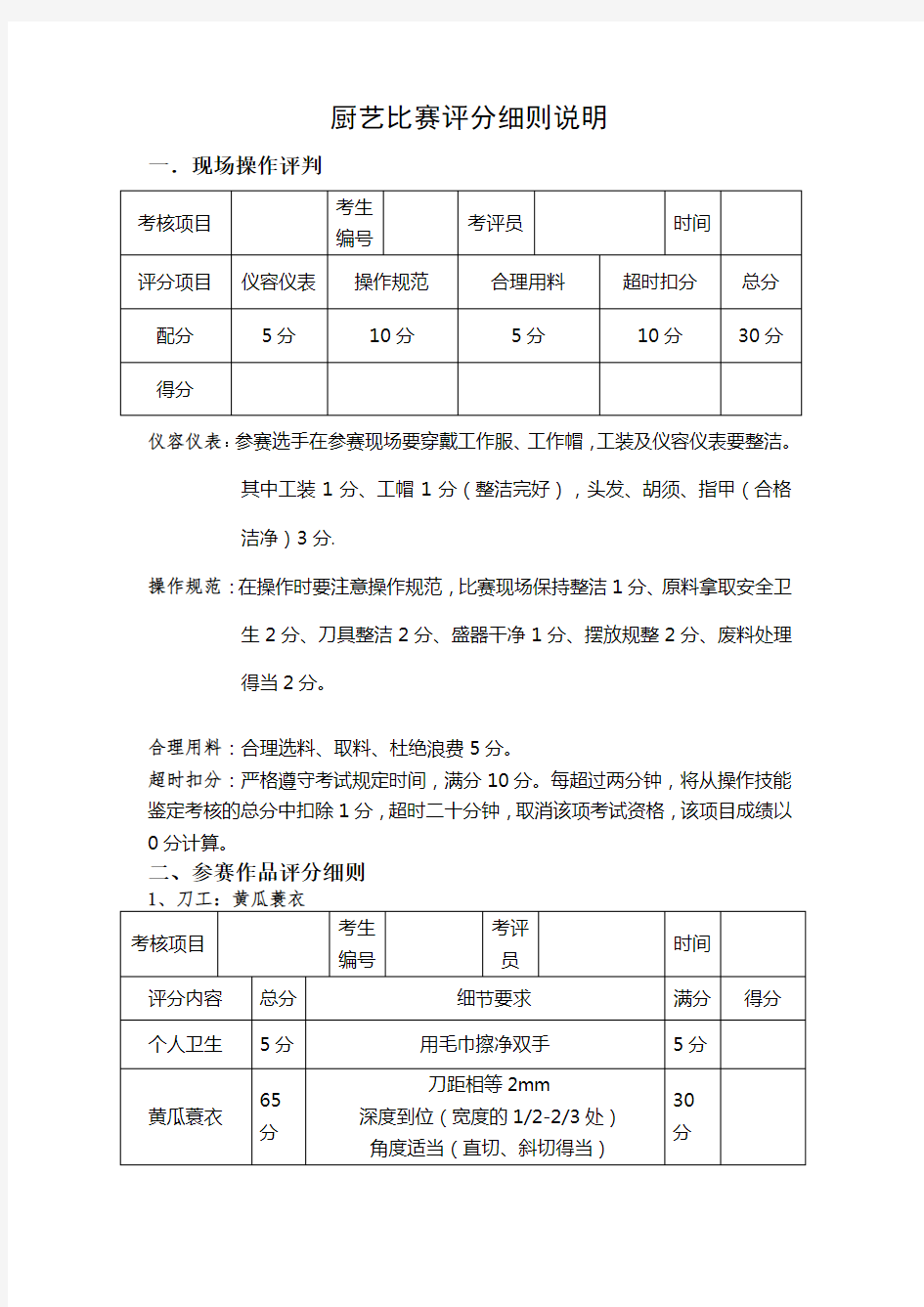 厨艺比赛评分细则说明