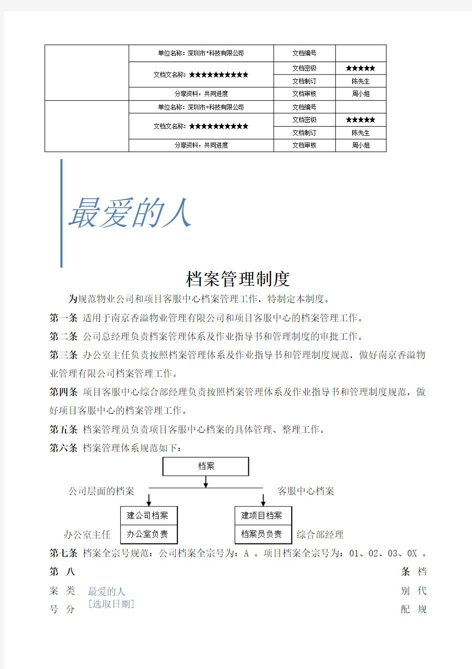 物业公司档案管理制度