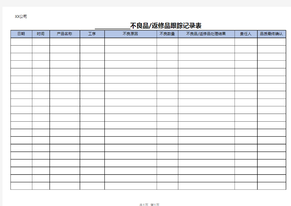 不良品 返修品跟踪记录表