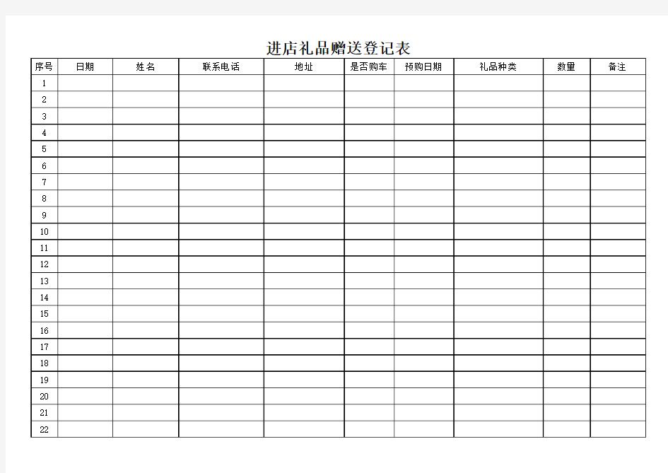 进店礼品赠送登记表