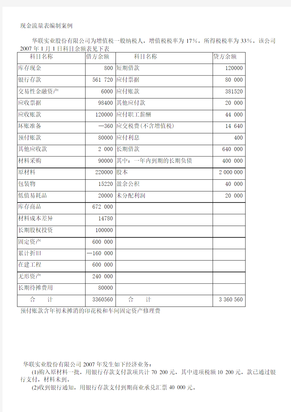 【2019年整理】现金流量表编制案例