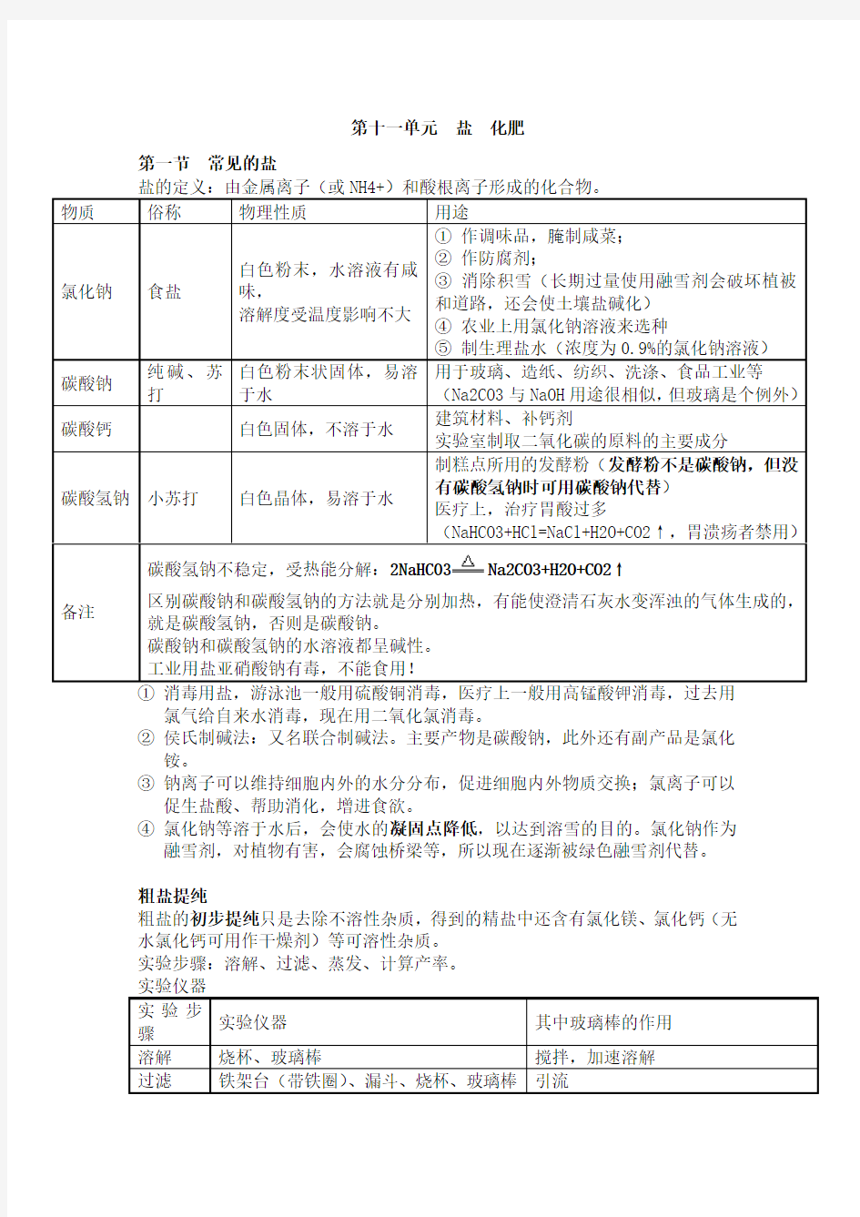 人教版九年级下册化学第十一章盐和化肥知识点总结