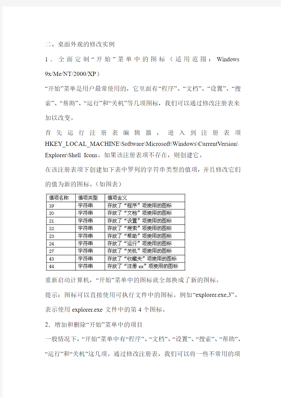 常用的注册表项目编辑