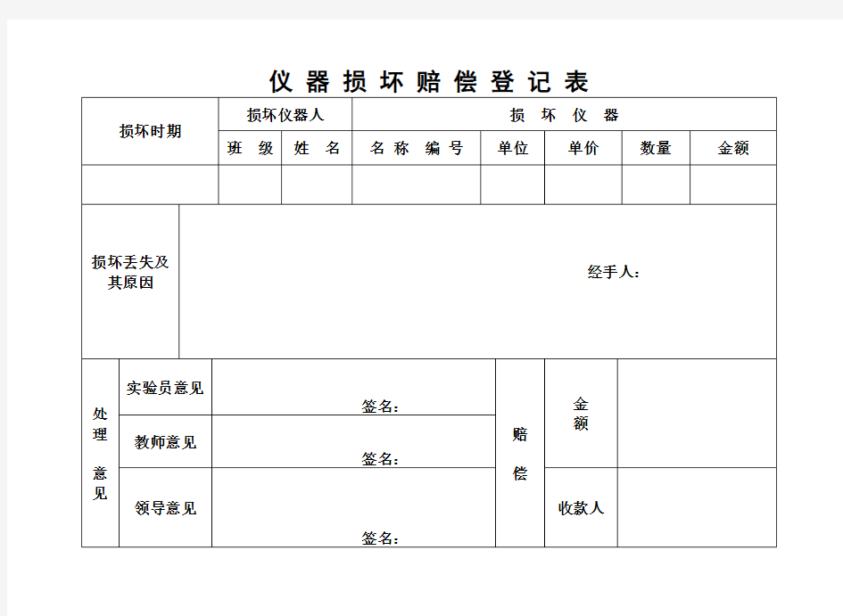 仪器损失报告单