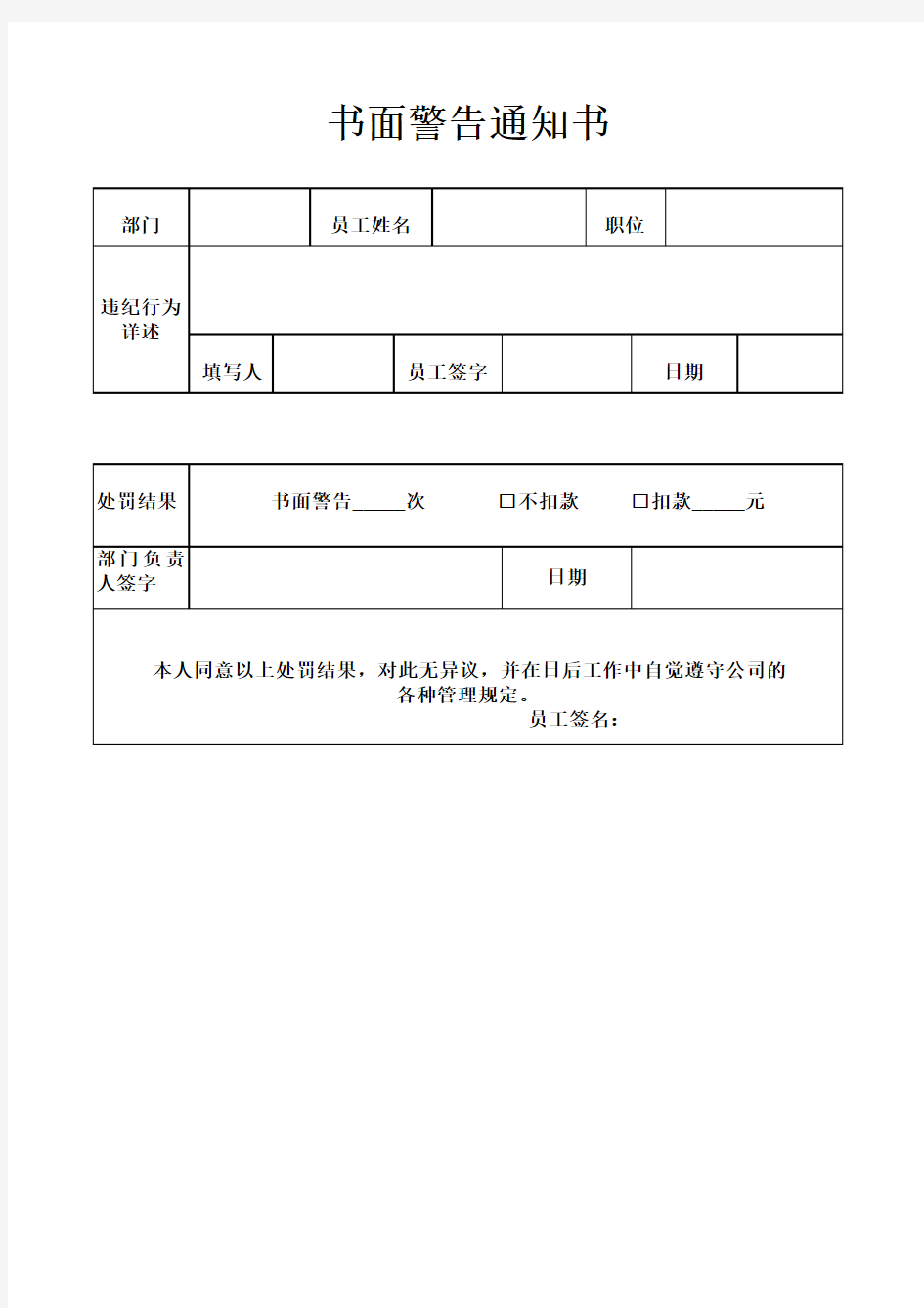 书面警告通知书