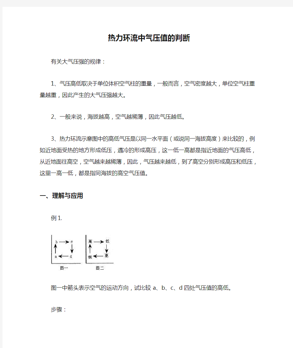 热力环流中气压值的判断