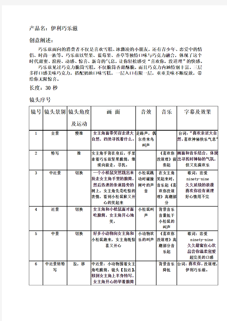 电视广告脚本案例