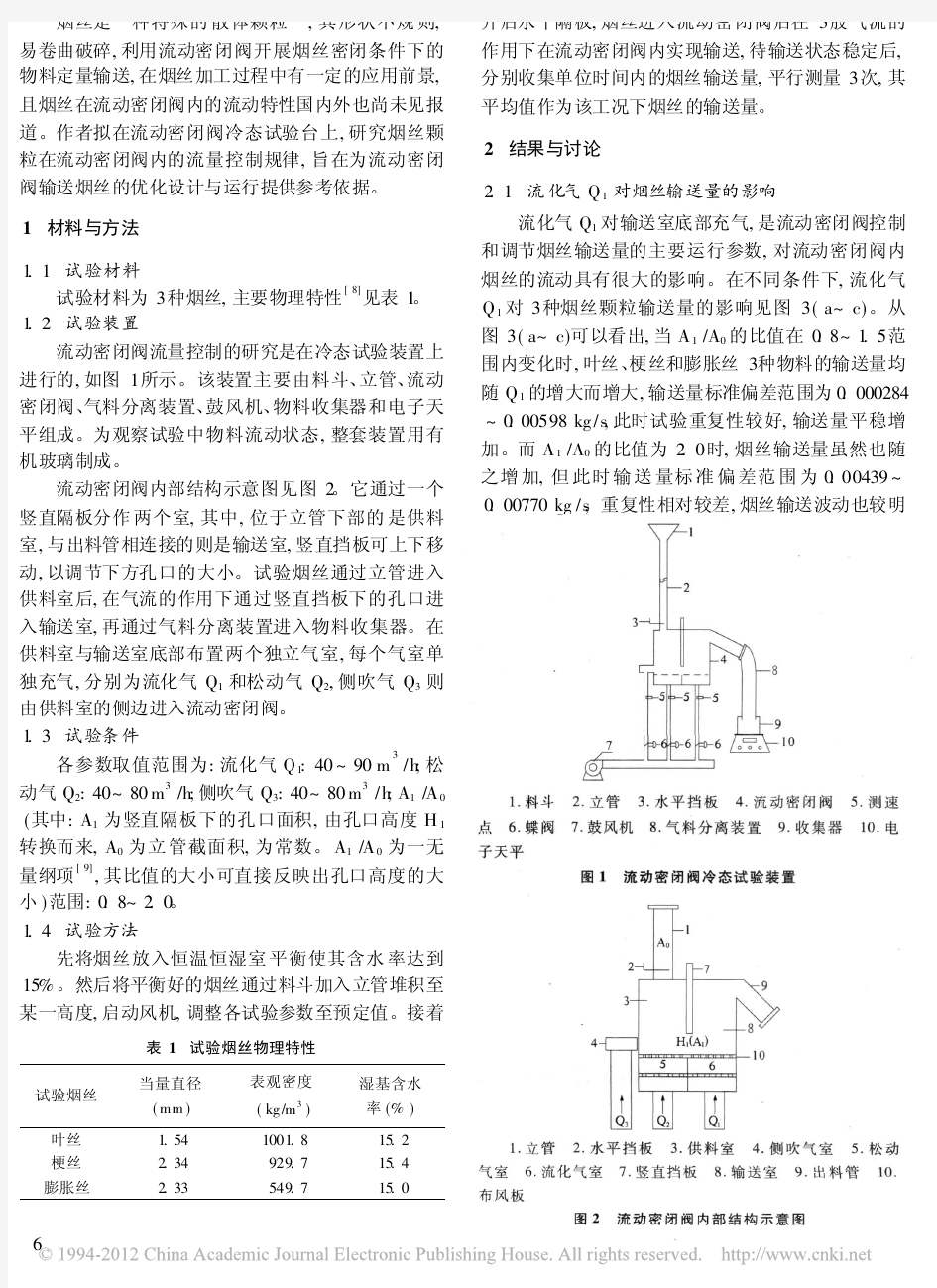 烟丝在流动密闭阀内的输送特性