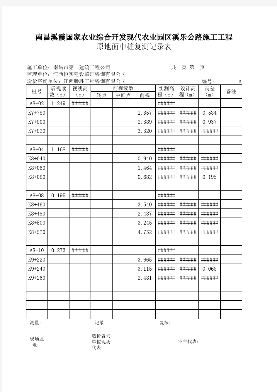 原地面复测记录表