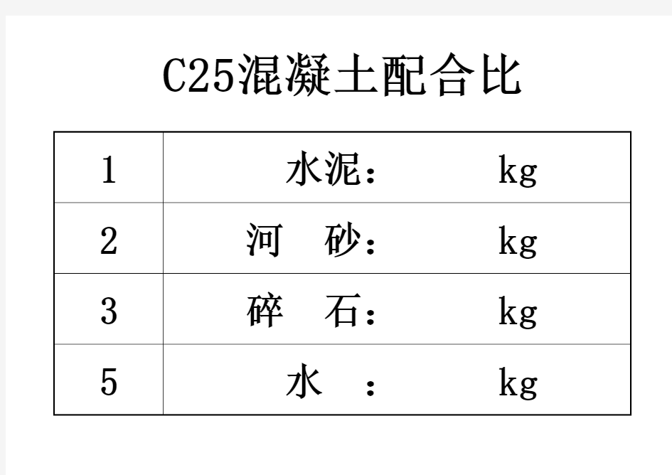 C25混凝土配合比(表)