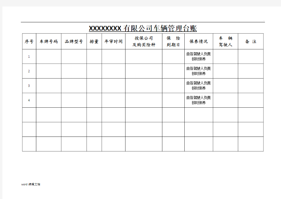 公司车辆管理台账