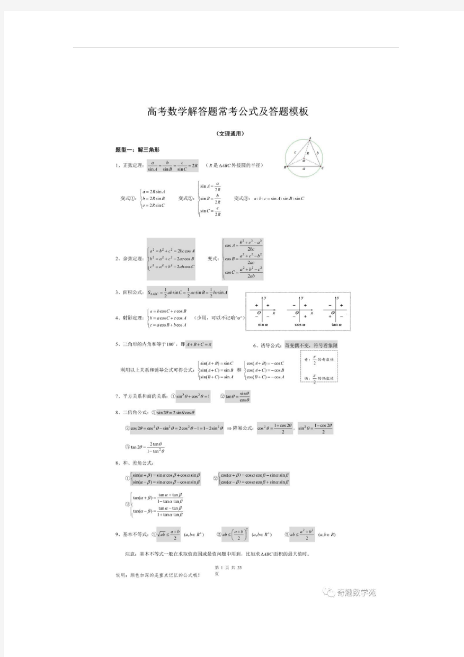 2020高考数学答题模板 (1)