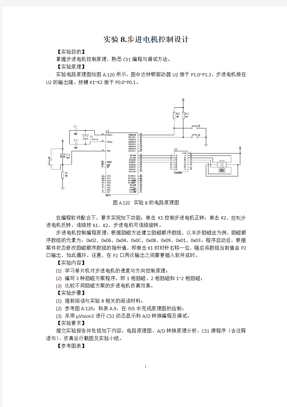 实验8.步进电机控制设计