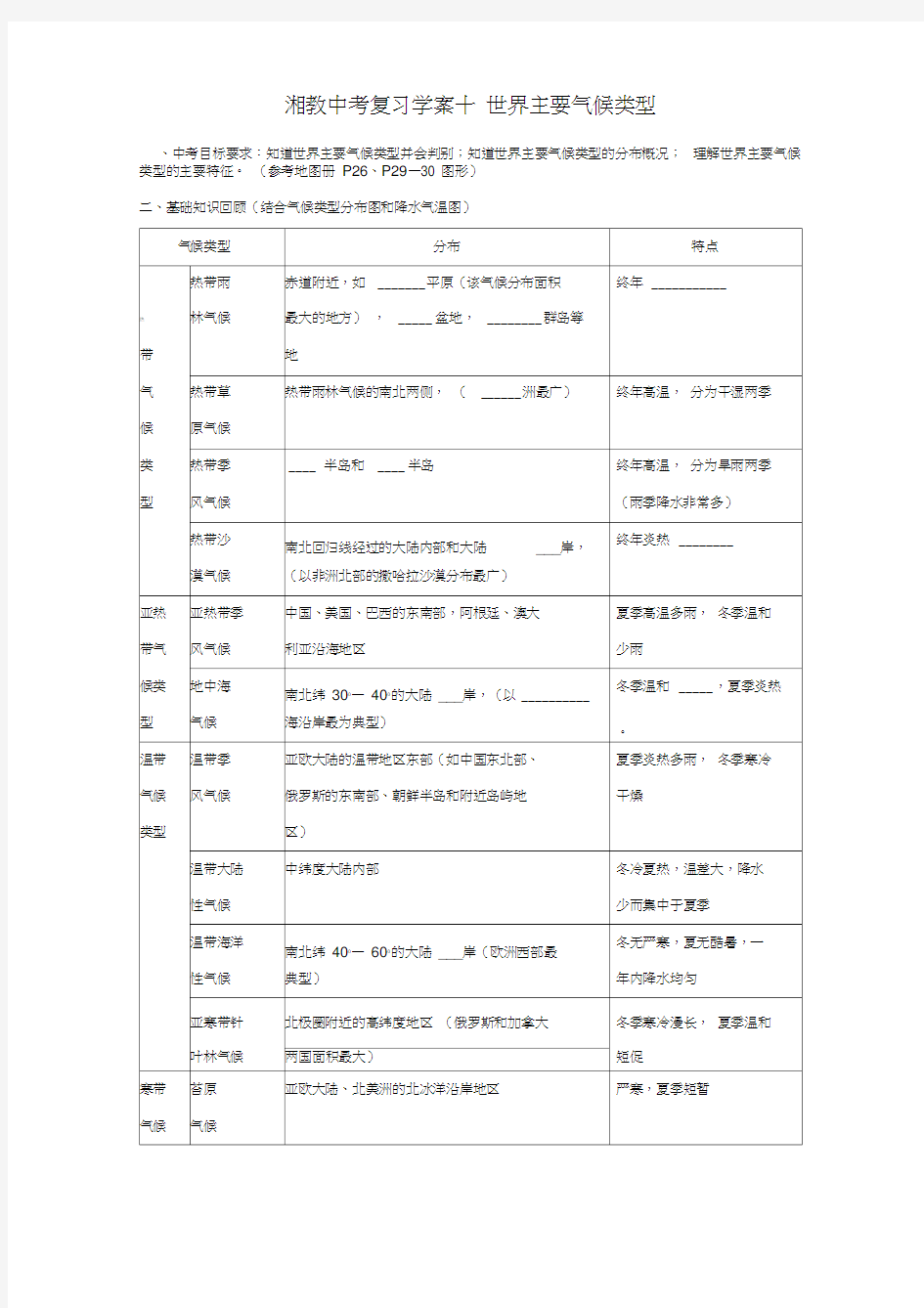 中考地理世界主要气候类型专题复习