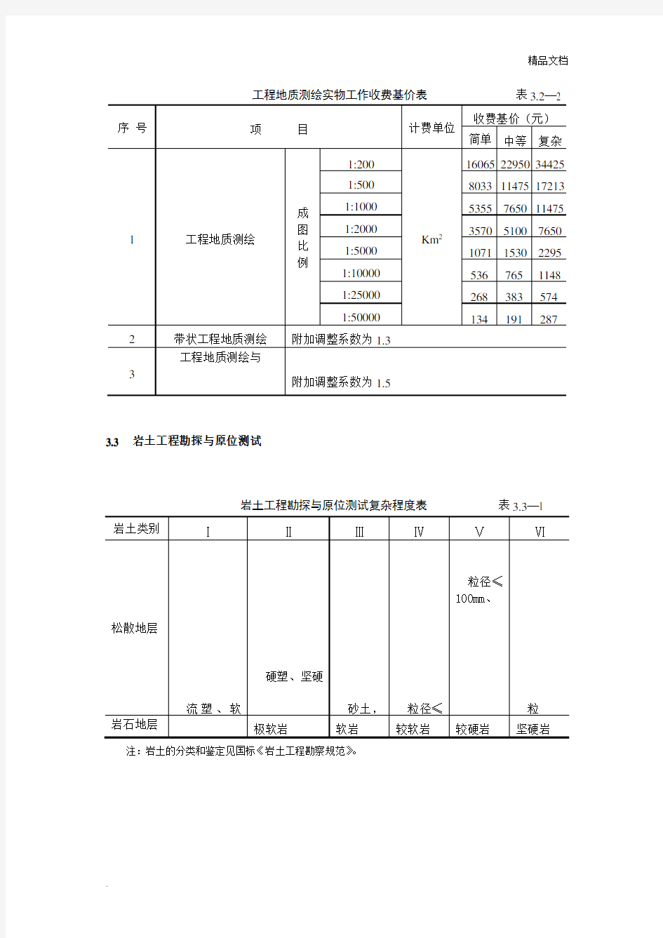 《工程勘察设计收费标准》(岩土工程勘察部分)