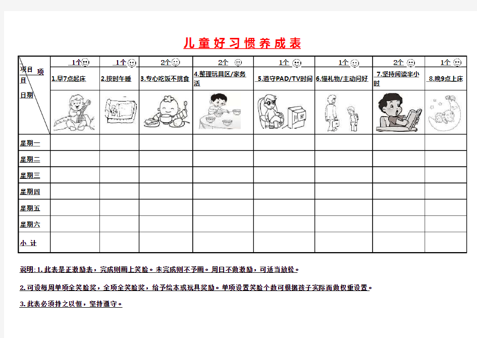 孩子好习惯养成激励表(简约打印版)