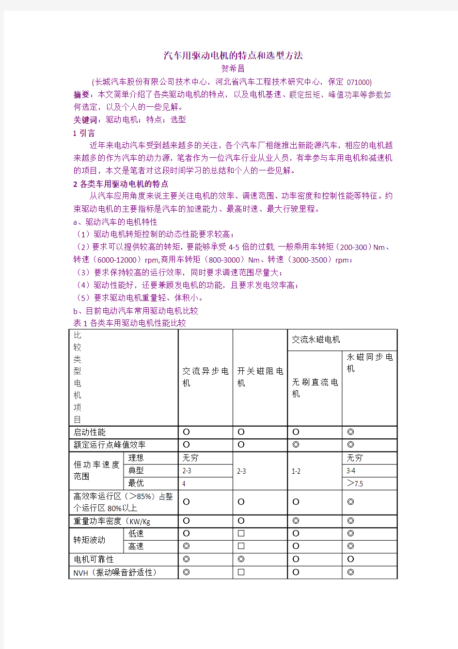 汽车用驱动电机的特点和选型方法