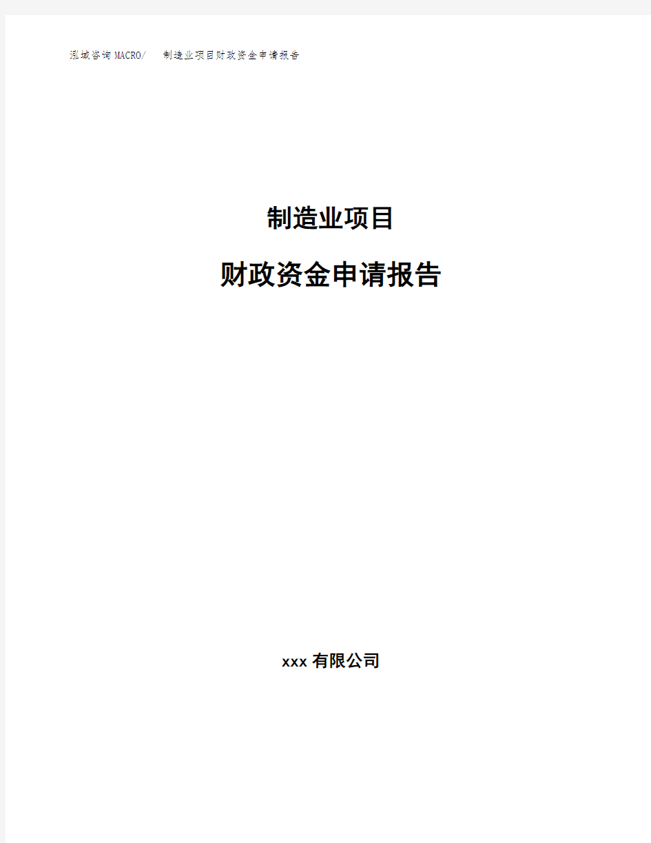 制造业项目财政资金申请报告