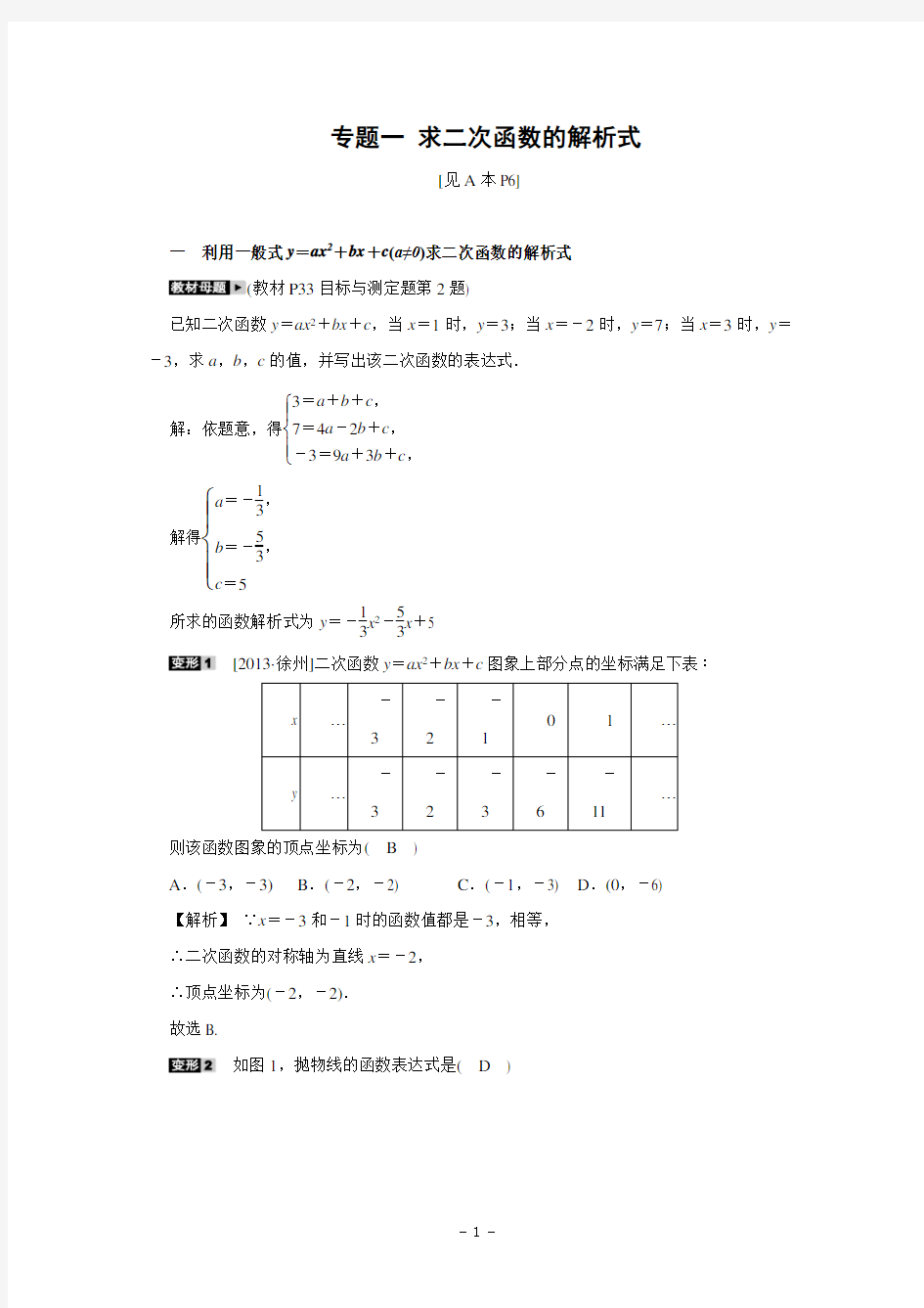 第一章 二次函数专题复习一(含答案)