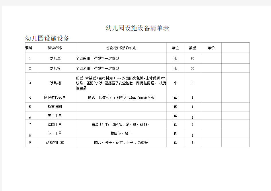 幼儿园设施设备清单表