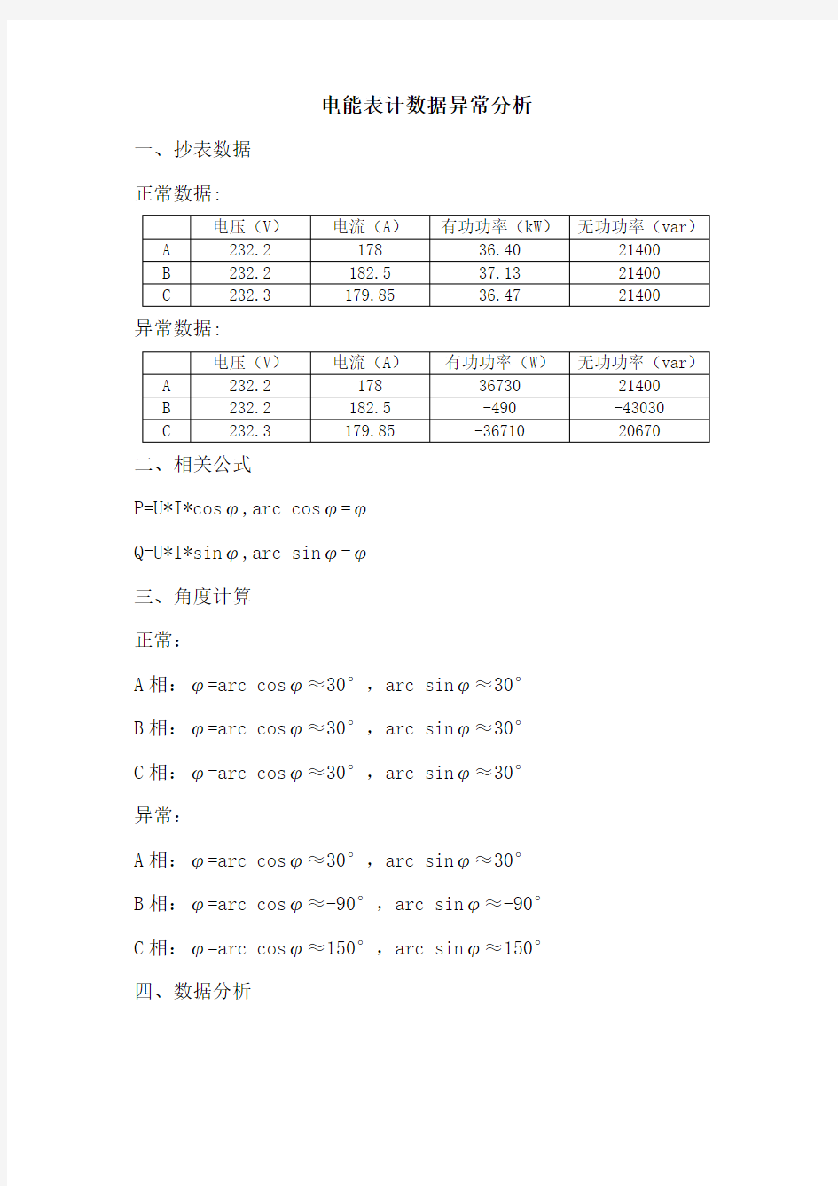 电能表计数据异常分析