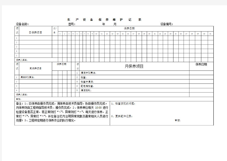 生产设备保养维护记录