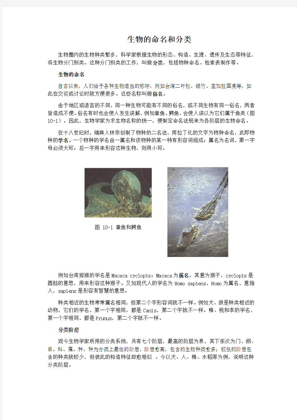 生物的命名和分类