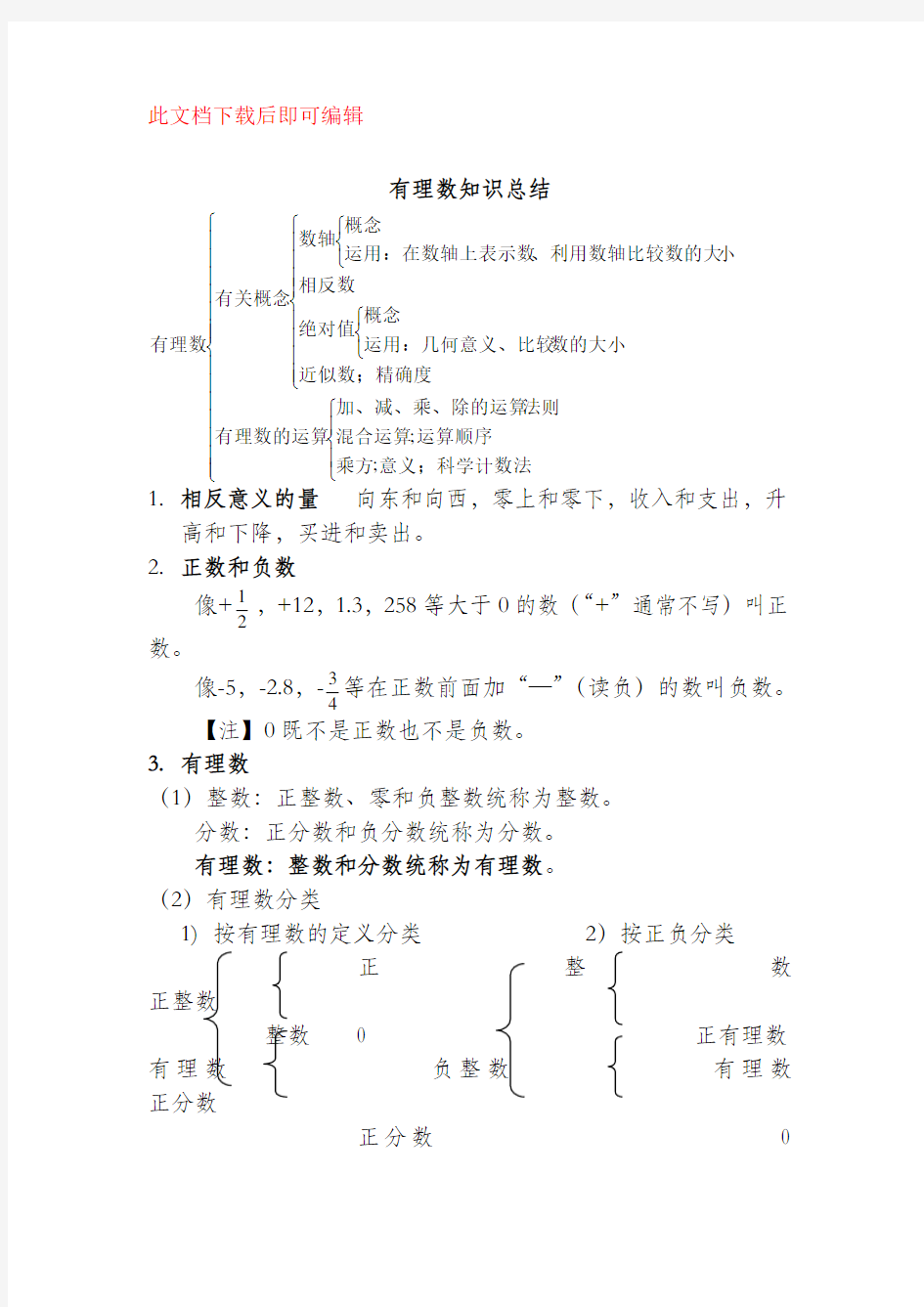 有理数知识总结完整版(完整资料).doc