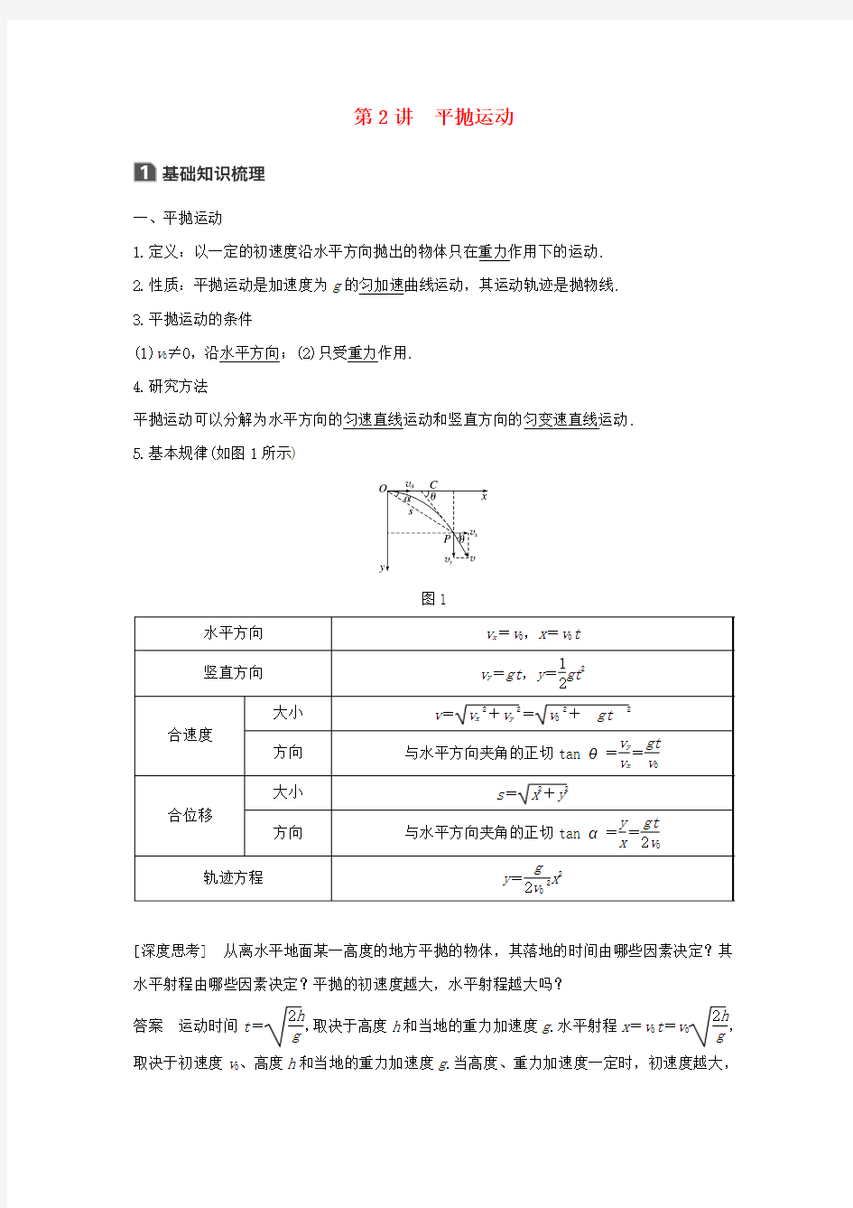 全国用2018版高考物理大一轮复习第四章曲线运动万有引力与航天第2讲平抛运动