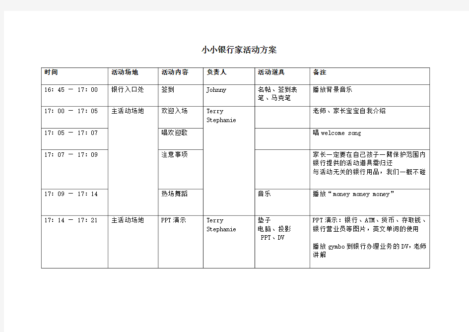 小小银行家方案