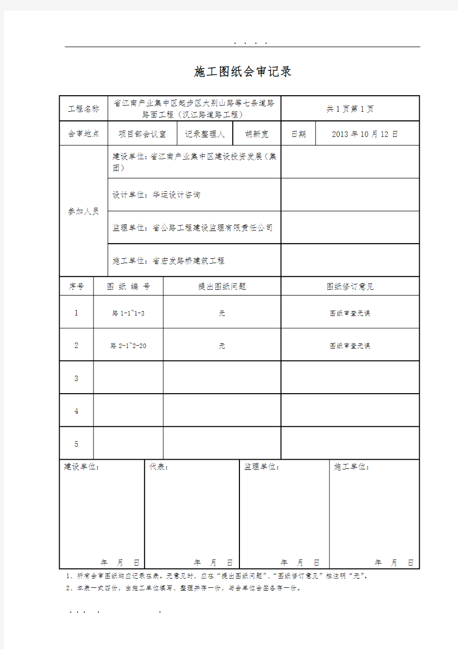 图纸会审记录表格模板