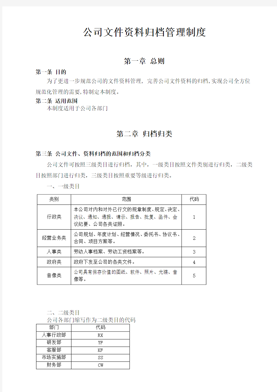 公司文件资料归档管理制度