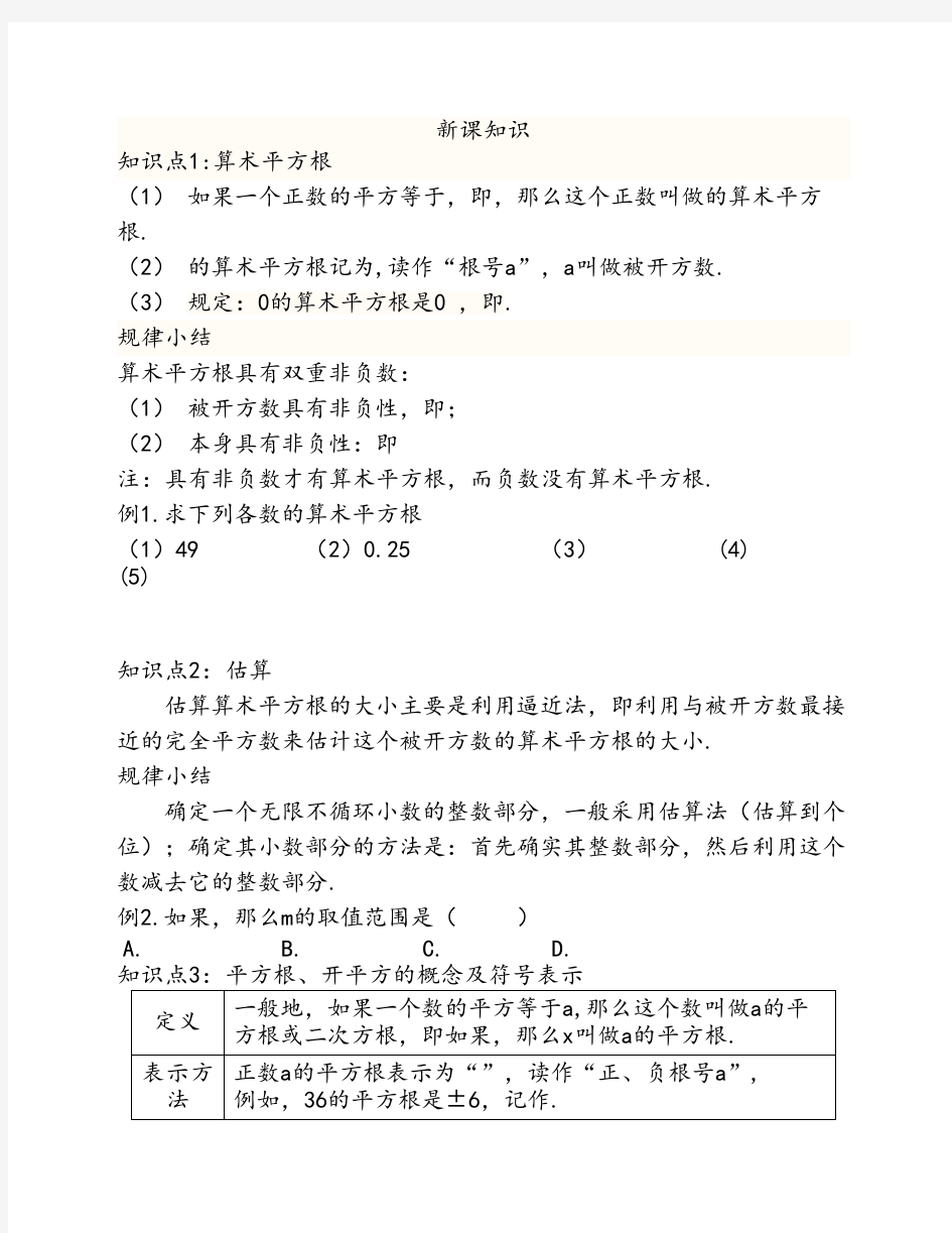 算术平方根、平方根知识点辅差01