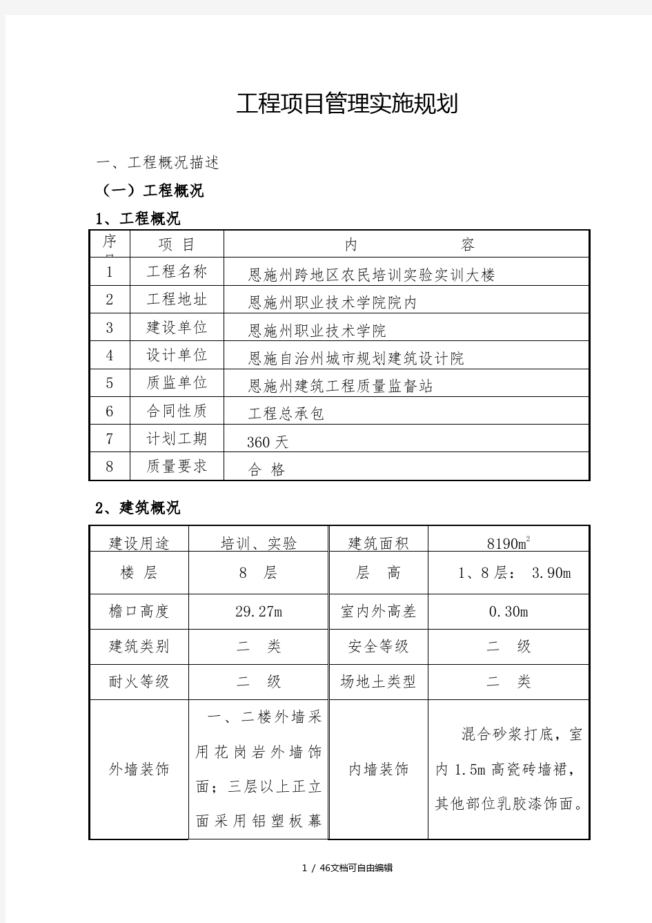 工程项目管理实施规划