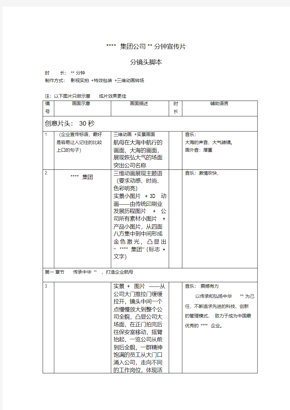 公司宣传片分镜头必备脚本模板.pdf