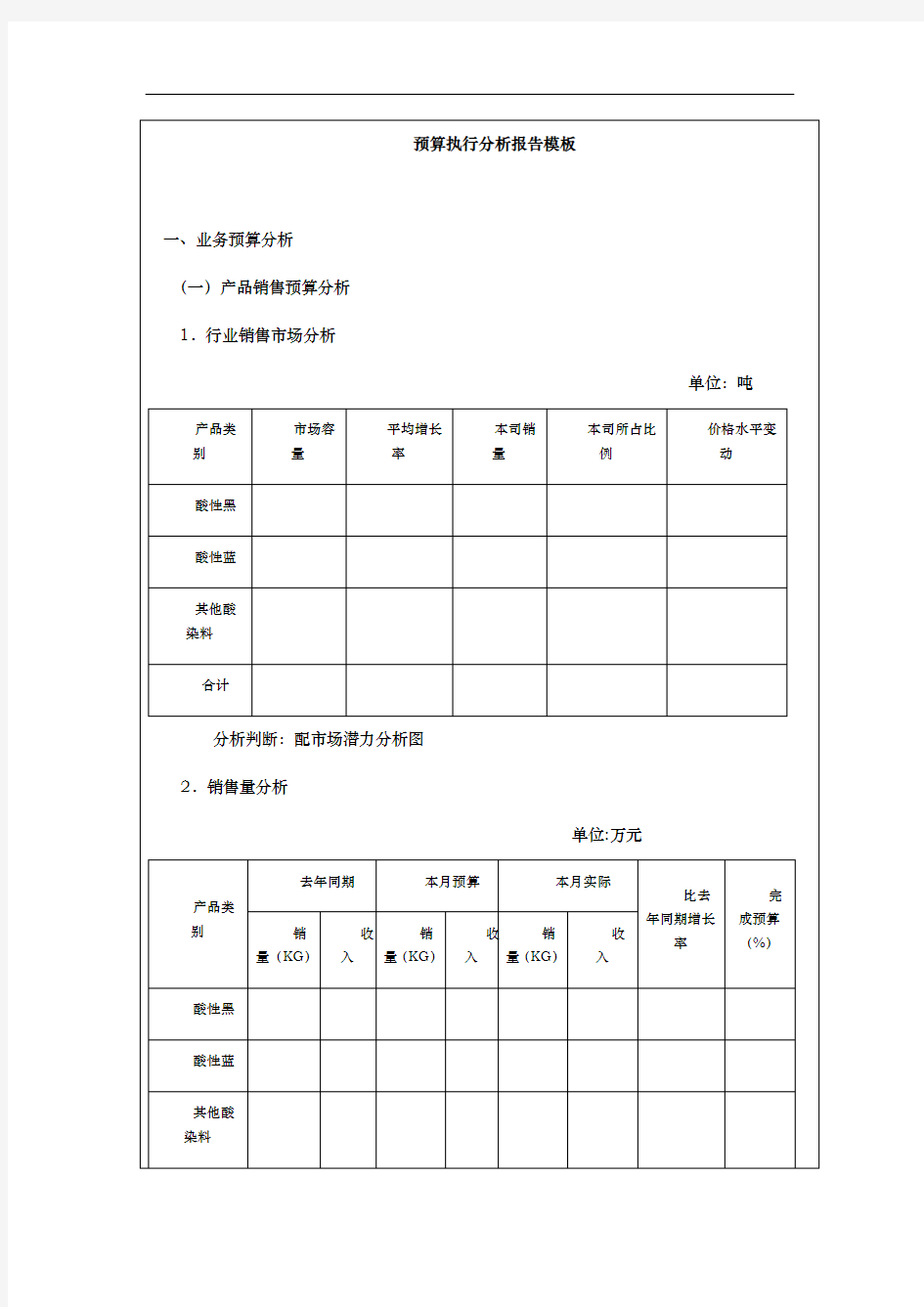 预算执行分析报告模板